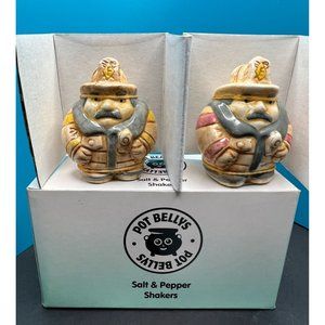 Pot Bellys Salt and Pepper Firemen Ceramic New in Box Gift Dinning Kitchen Fun